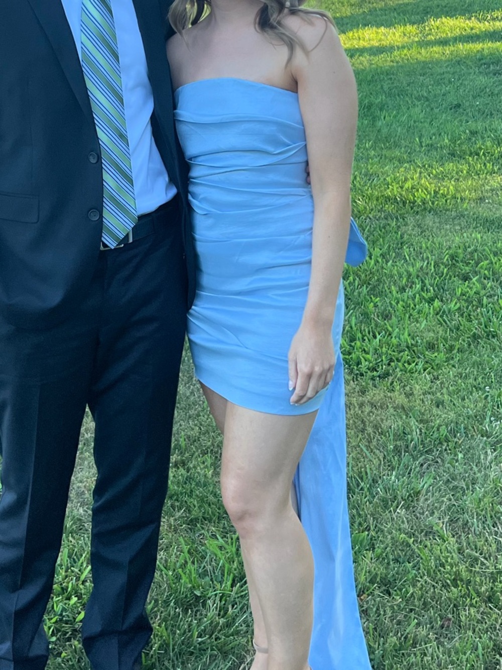 Light Blue Strapless Mini Dress with Bow